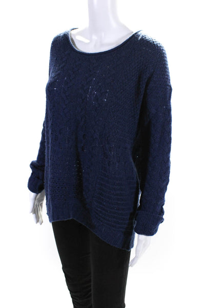 Velvet Women's Round Neck Long Sleeves Pullover Sweater Blue Size M