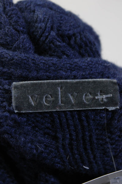 Velvet Women's Round Neck Long Sleeves Pullover Sweater Blue Size M