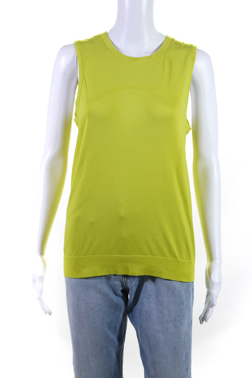 Lululemon Womens Striped Crew Neck Muscle Tee Tank Top Chartreuse