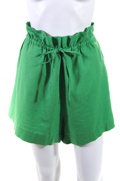 Open Edit Womens Frill Waist Drawstring Mid Rise Shorts Green Linen Size XL