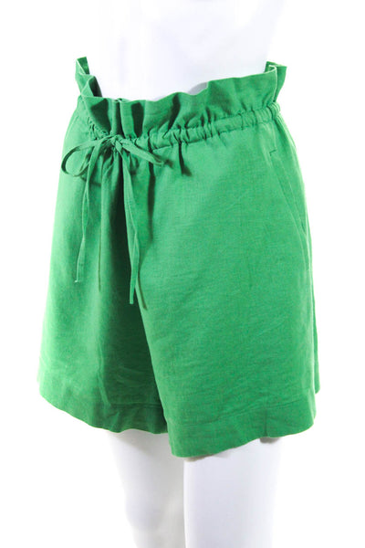 Open Edit Womens Frill Waist Drawstring Mid Rise Shorts Green Linen Size XL