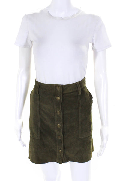 Current/Elliott Womens Unlined Suede Button Front Mini Skirt Olive Green Size 26