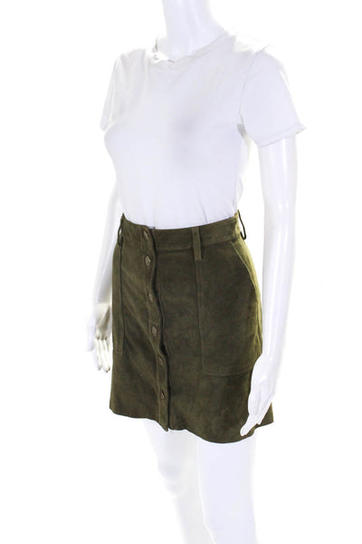 Current/Elliott Womens Unlined Suede Button Front Mini Skirt Olive Green Size 26