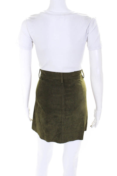 Current/Elliott Womens Unlined Suede Button Front Mini Skirt Olive Green Size 26