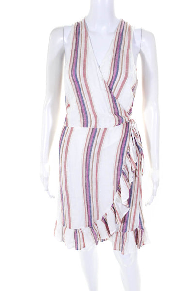 Rails Womens Metallic Stripe Woven Sleeveless Wrap Dress White Pink Size Medium