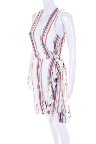 Rails Womens Metallic Stripe Woven Sleeveless Wrap Dress White Pink Size Medium