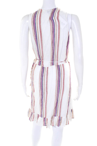 Rails Womens Metallic Stripe Woven Sleeveless Wrap Dress White Pink Size Medium