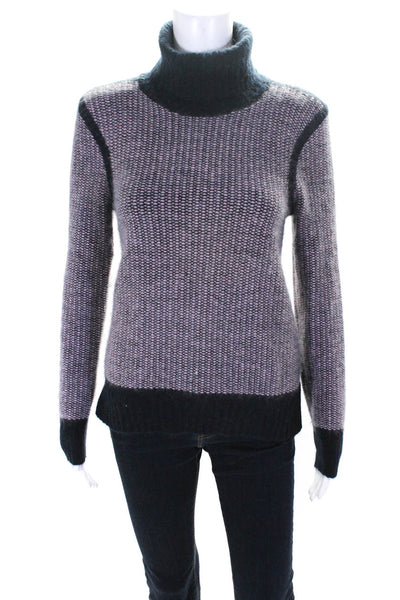 J Brand Womens Pink Navy Fuzzy Turtleneck Long Sleeve Pullover Sweater Top SizeM