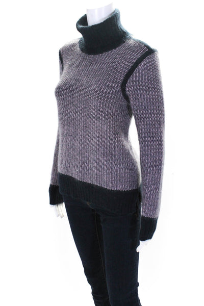 J Brand Womens Pink Navy Fuzzy Turtleneck Long Sleeve Pullover Sweater Top SizeM