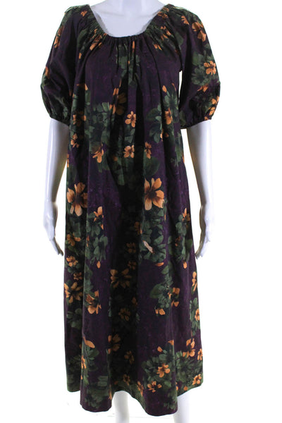 Merlette Womens Floral Print Short Sleeves Sun Dress Purple Size Small