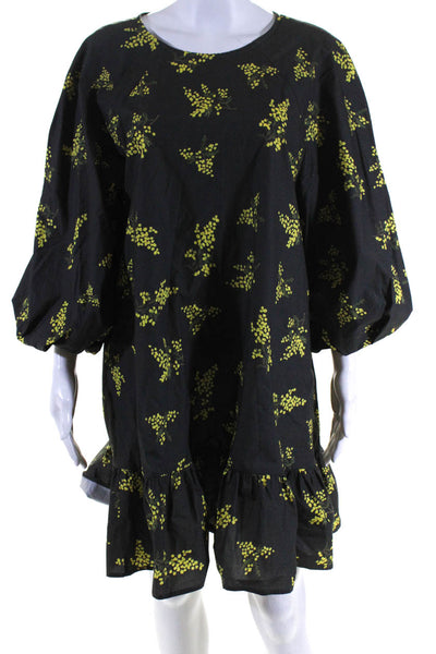 Naya Rea Womens Floral Print A Line Mini Dress Green Yellow Cotton Size 12