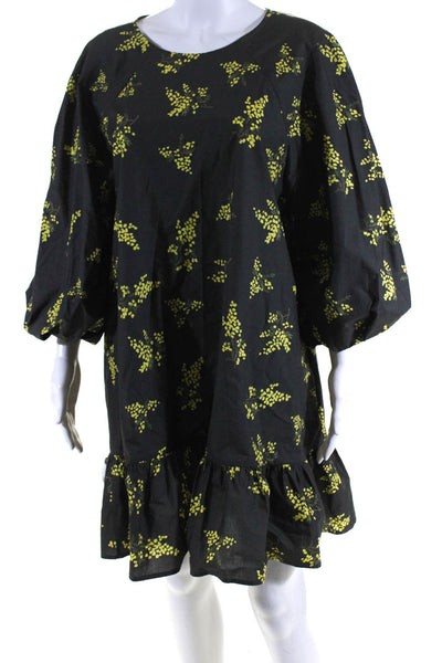 Naya Rea Womens Floral Print A Line Mini Dress Green Yellow Cotton Size 12