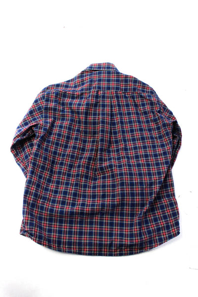 Oscar de la Renta Boys Navy Red Cotton Plaid Collar Button Down Shirt Size 5Y