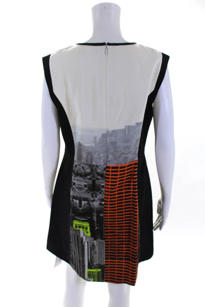 Tibi Womens Silk Abstract Print Sleeveless A Line Dress White Size 10