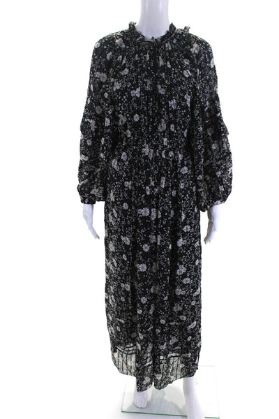 Isabel Marant Womens 3/4 Sleeve V Neck Floral Midi Dress Black White Size FR 36