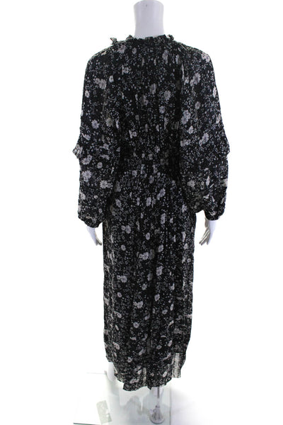 Isabel Marant Womens 3/4 Sleeve V Neck Floral Midi Dress Black White Size FR 36