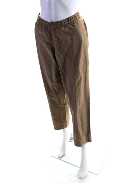 Urban Zen Womens Elastic Waistband High Rise Cropped Pants Brown Size Large