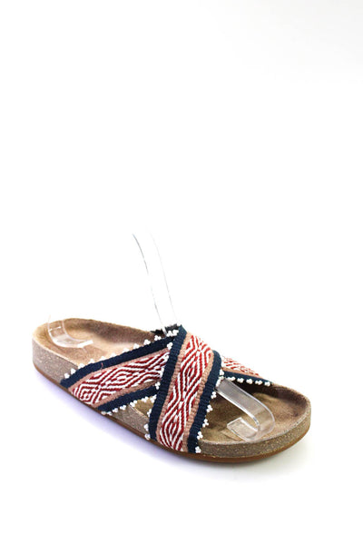 Ulla Johnson Womens Embroidered Double Strap Sandals Blue Red White Size 36