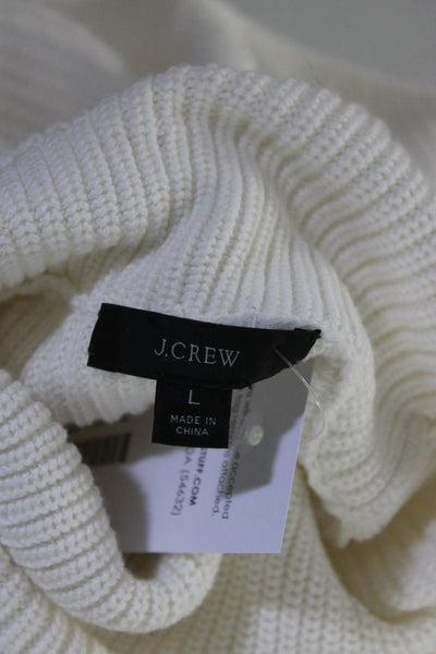 J Crew Womens White Cotton Ribbed Knit Turtleneck Pullover Sweater Top Size L