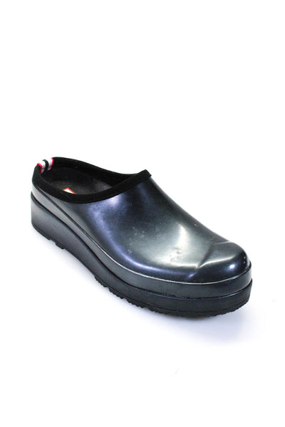 Hunter Womens Solid Black Slip On Rubber Clogs Shoes Size 8