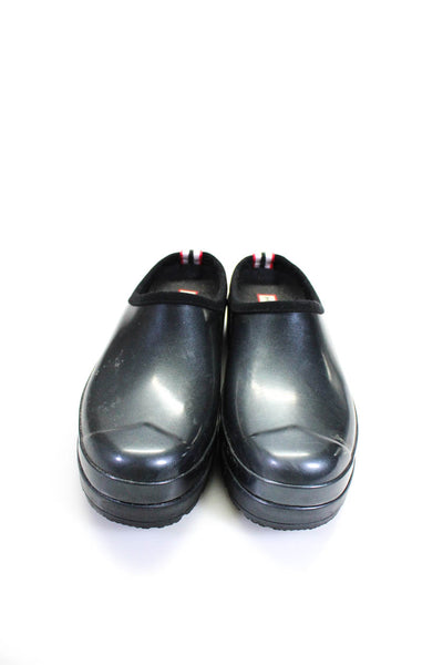 Hunter Womens Solid Black Slip On Rubber Clogs Shoes Size 8