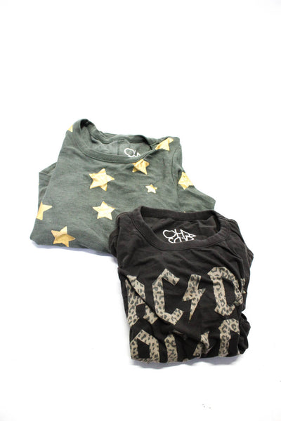 Chaser Womens Metallic Star Graphic Band Tee Shirts Gray Green Size XS Lot 2