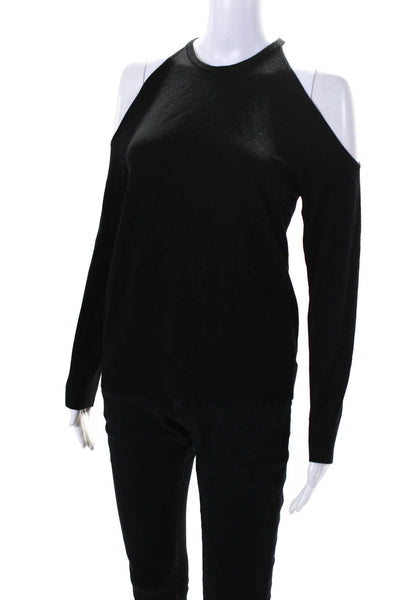 Theory Womens Merino Wool Knit Long Sleeve Cold Shoulder Shirt Top Black Size PP