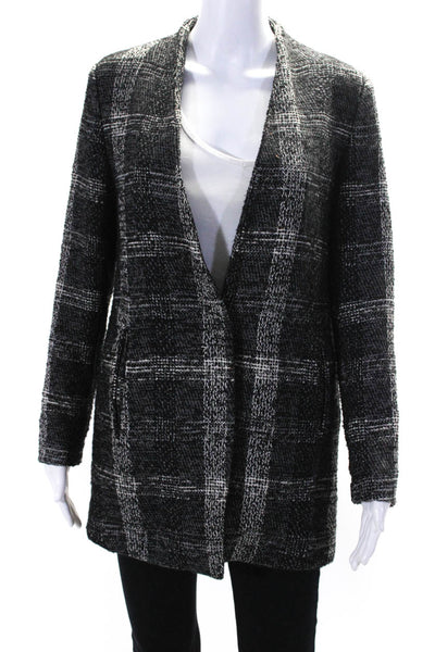 Zara Basic Womens Wool Tweed One Button Long Sleeve Blazer Black White Size M