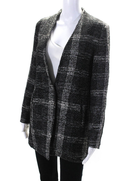 Zara Basic Womens Wool Tweed One Button Long Sleeve Blazer Black White Size M