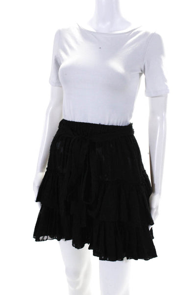 L'Agence Womens Silk Embroidered Ruffled Tiered Unlined Mini Skirt Black Size S