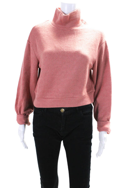Line And Dot Womens Turtleneck Cropped Pullover Sweater Coral Pink Size Small