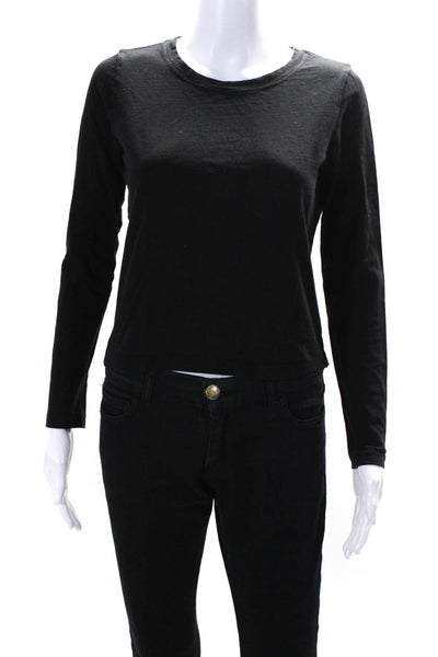 Intermix Womens Long Sleeve Crew Neck Top Tee Shirt Black Cotton Size Small