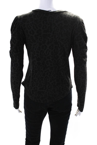 LNA Womens Long Sleeve Leopard Print Crew Neck Top Tee Shirt Black Gray Size XS