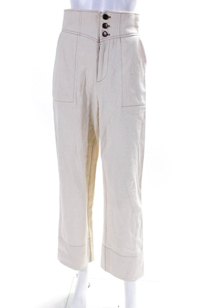 Intermix Womens Mid Rise Straight Leg Cropped Denim Pants Ivory Size 2