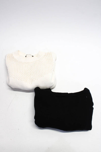 Zara Womens Hooded Loose Knit Crop Sweater Black Ivory Size Small Lot 2