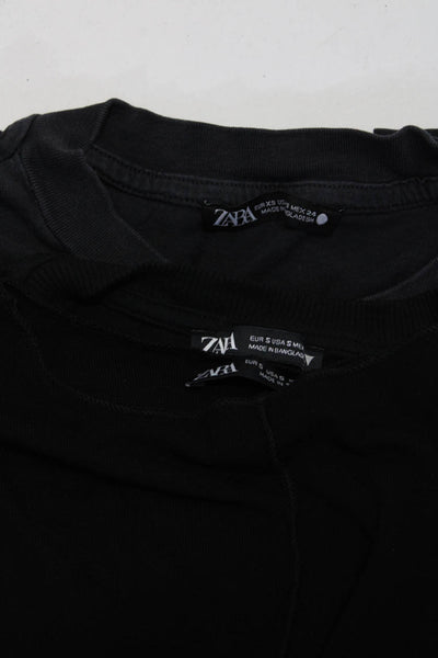 Zara Womens Long Sleeve Tee Shirt Crop Top Black Gray Size XS Small Lot 3