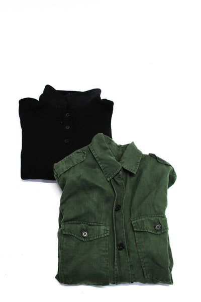 Zara Womens Denim Shirt Jacket Henley Sweater Black Green Size XS Small Lot 2