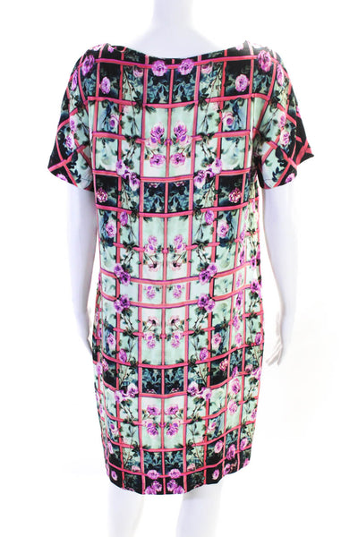 Mary Katrantzou Womens Floral Window Short Sleeve Shift Dress Black Green Pink 6