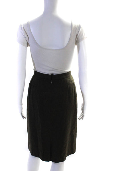 Burberrys Womens Fleece Knee Length Pencil Skirt Olive Green Wool Size 10