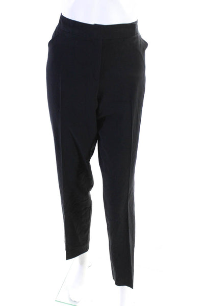 Giorgio Armani Womens Mid Rise Pleated Slim Straight Pants Navy Blue Size 6