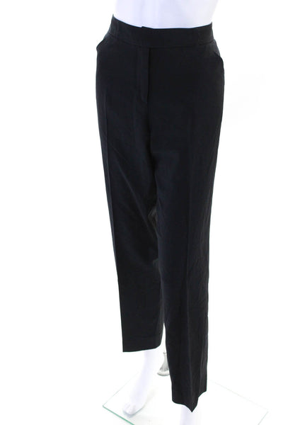 Giorgio Armani Womens Mid Rise Pleated Slim Straight Pants Navy Blue Size 6