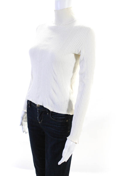 APC Womens Ribbed Turtleneck Pullover Sweater White Cotton Size Extra Small