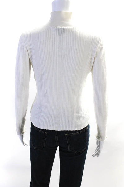 APC Womens Ribbed Turtleneck Pullover Sweater White Cotton Size Extra Small