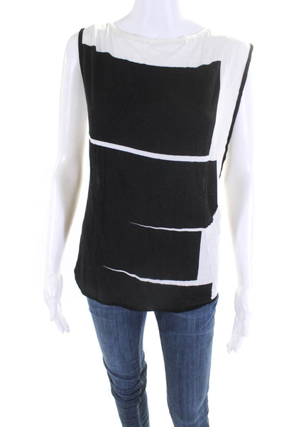 Helmut Lang Womens Geometric Print Boat Neck Sleeveless Blouse Top White Size 1