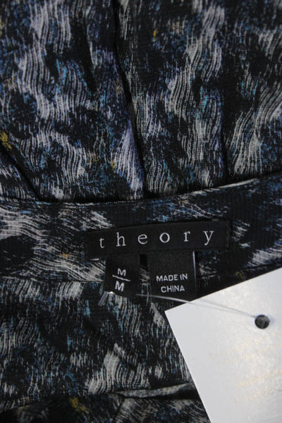 Theory Womens Silke Abstract Print V-Neck Long Sleeve Blouse Top Blue Size M
