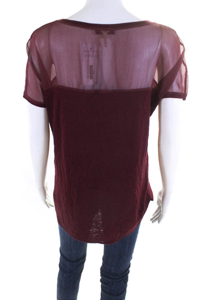 Sandro Paris Womens Silk + Linen Round Neck Short Sleeve Blouse Top Red Size 3 L