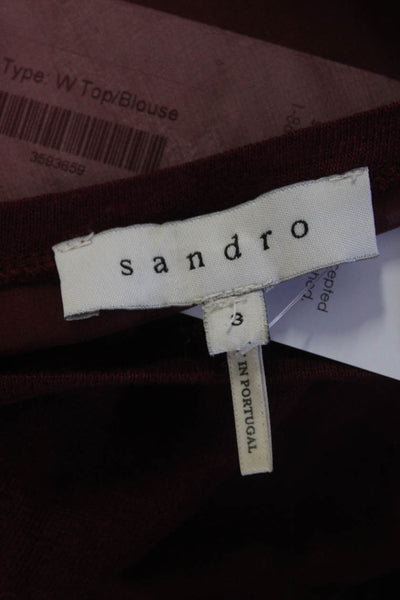 Sandro Paris Womens Silk + Linen Round Neck Short Sleeve Blouse Top Red Size 3 L