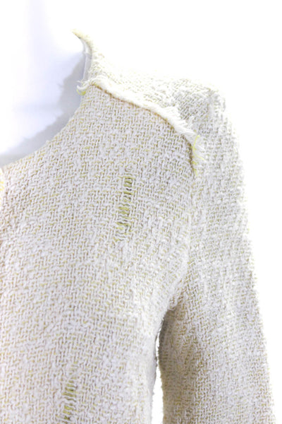 IRO Womens Cotton Woven Distressed Collarless Blazer Jacket Yellow Size 1 S