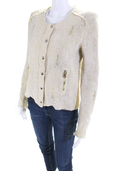 IRO Womens Cotton Woven Distressed Collarless Blazer Jacket Yellow Size 1 S