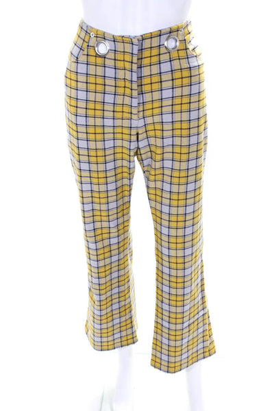 Miaou Womens Plaid Morgan Flare Short Sleeve Crop Top Pants Set Yellow Size 29 S